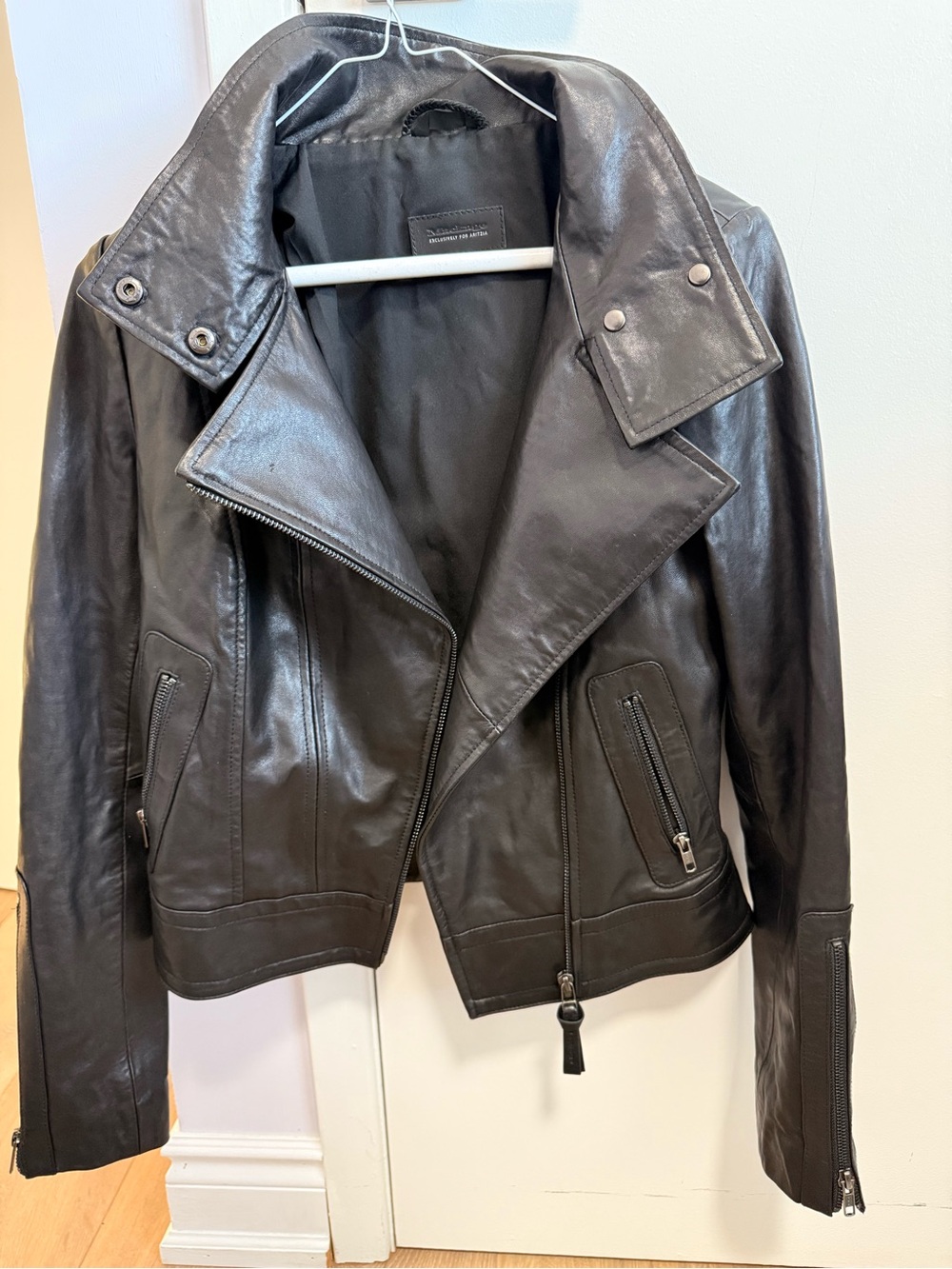 Mackage Black Leather Moto Jacket with Asymmetric Zip